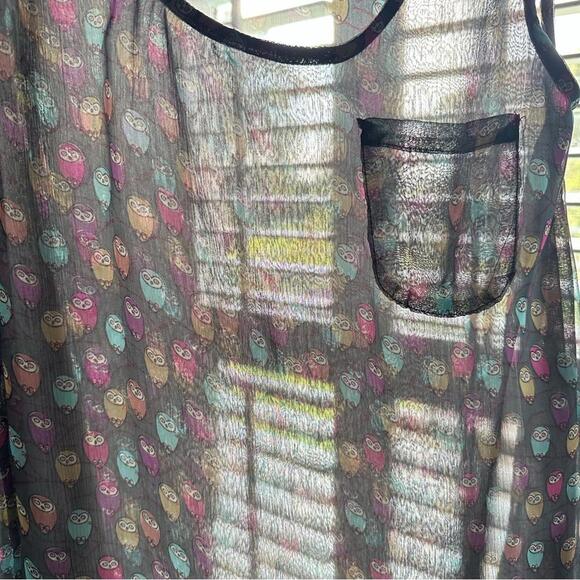 Blue Bird - Tank Top ASO Pretty Little Liars Sheer Owl Print Gray - Sz M - Picture 4 of 9